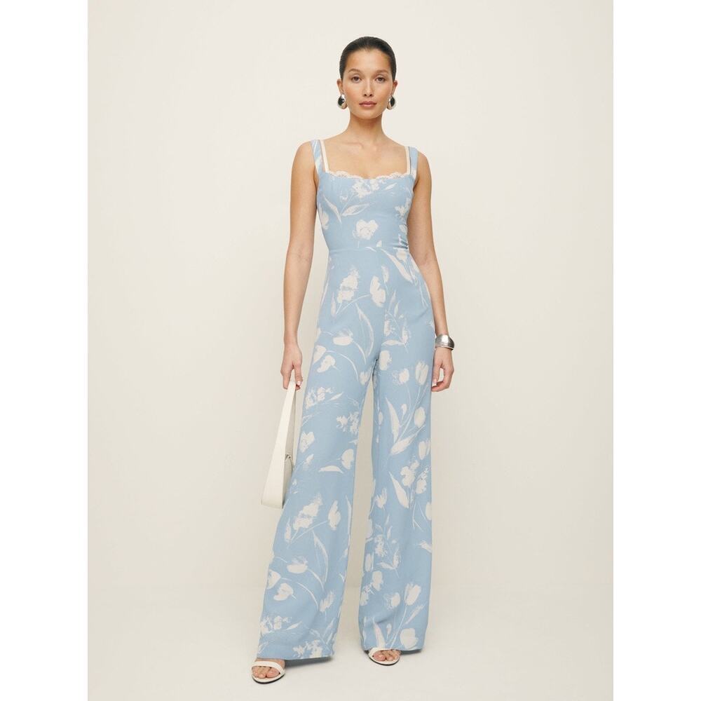 Reformation Irisa Jumpsuit in Clarity Women's Large Floral Sweetheart Lace